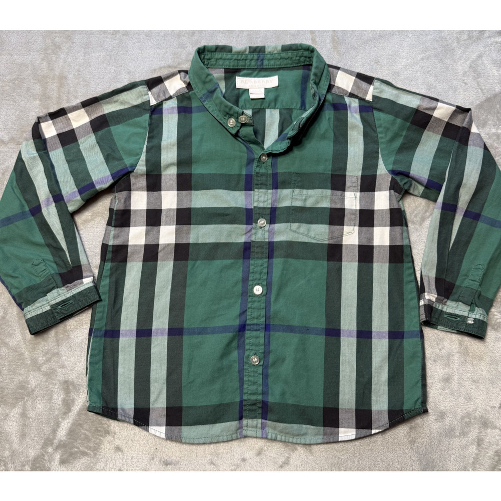 Burberry Toddler Boy 3Y Cotton Green Plaid Long Sleeve Button Up Dress Shirt